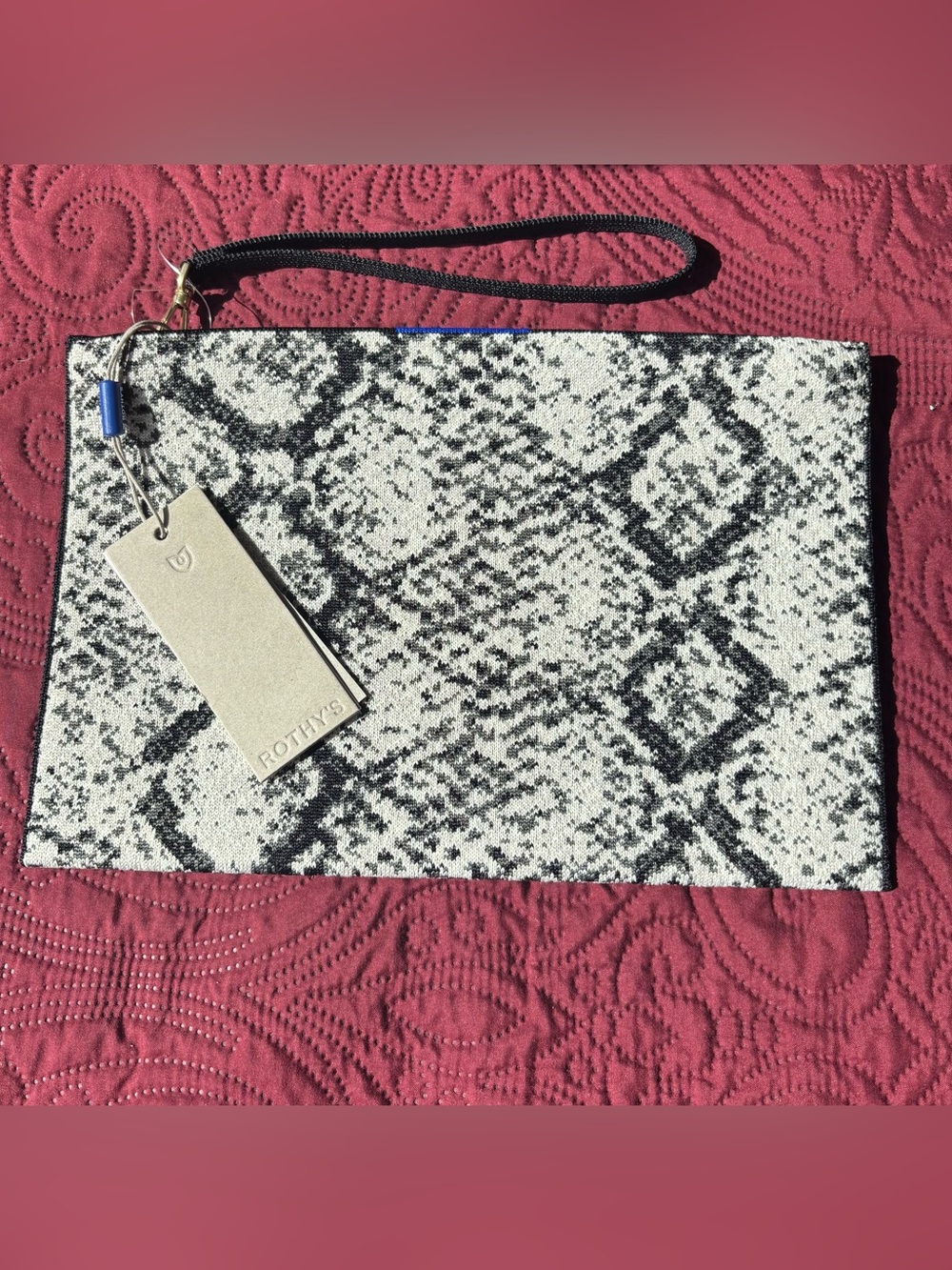 Rothy's Black & White Snake-Print Wristlet